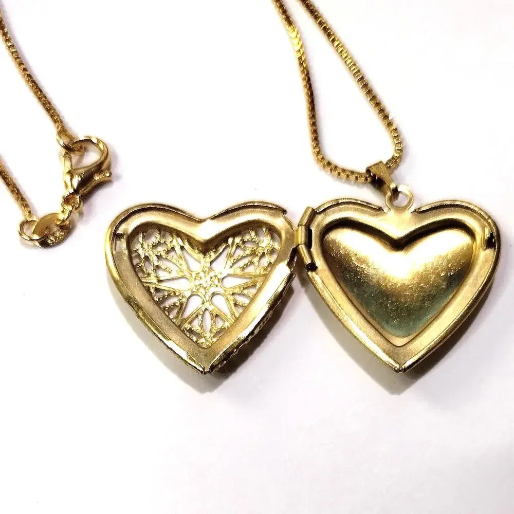 Gold Plated Silver Necklace Heart Locket Star Lattice Valentines Birthday Gift